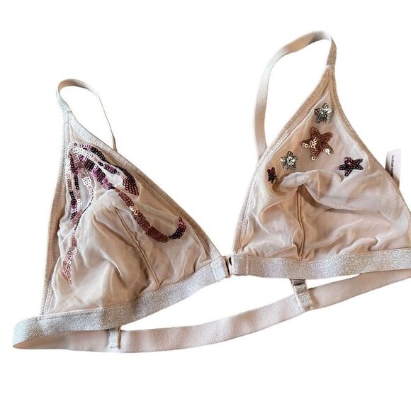 Victoria Secret Sexy Triangle Sequins Bralette Size Large - Picture 1 of 6